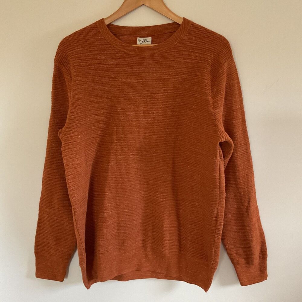 J. Crew Rugged Cotton Waffle Knit Men's Sweater Sz XL Rust Orange Layer Preppy